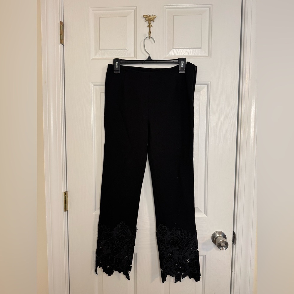 Lela Rose pants size 6 black flower crochet detailed hem